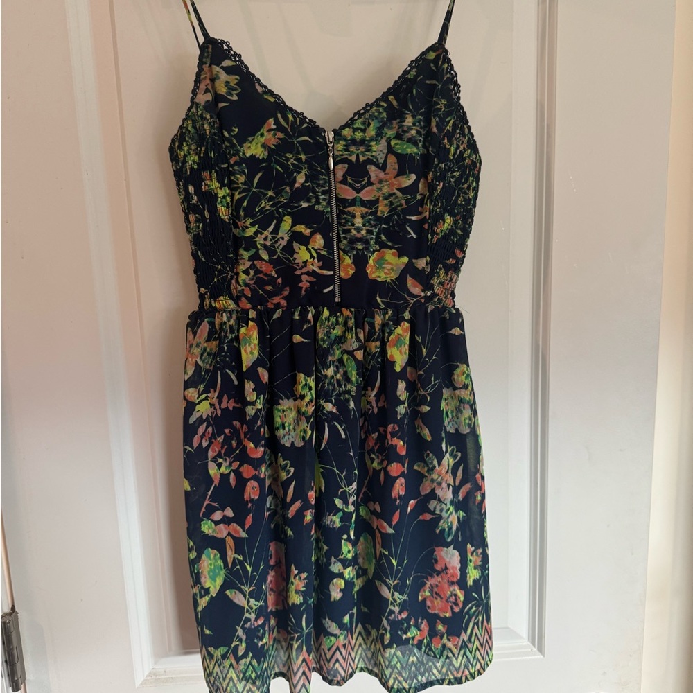 Jolt Floral Mini Dress - Black and Green